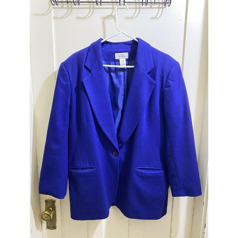 Vintage Woman's‎ Worthington Wool Blazer Sz 16  Sleek Design Shoulder Pads Blue